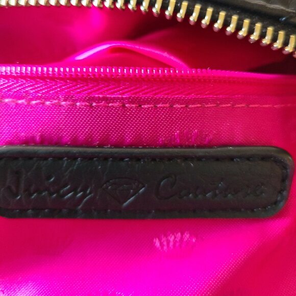 JUICY COUTURE BLACK CLUTCH QUILTED DOUBLE ZIPPER TASSEL WRISTLET GOLD HEARTS - Picture 3 of 10